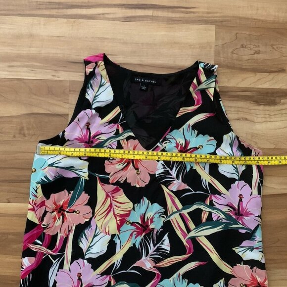 Zac & Rachel Small Black Tropical Floral Lined Sleeveless Tank Blouse Tunic NWT - Picture 2 of 10